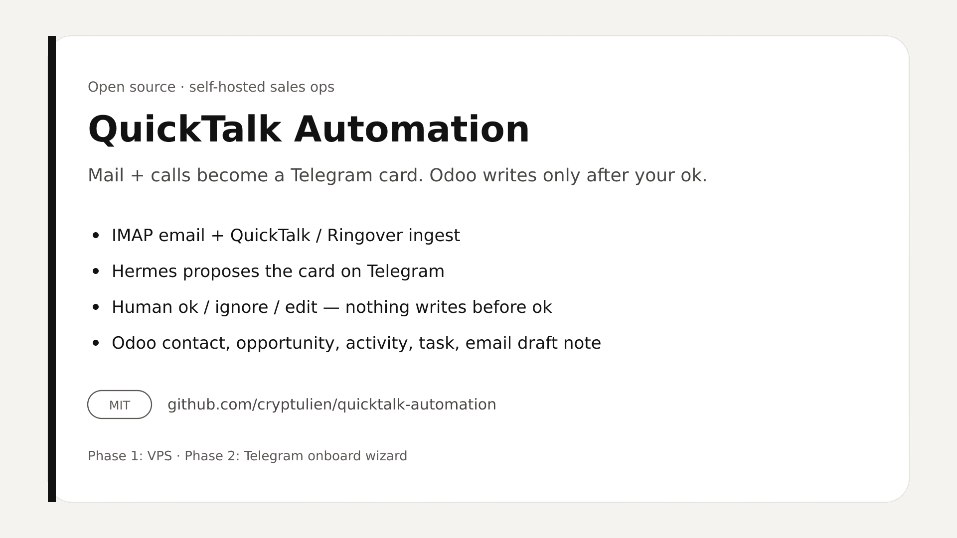 Karukera QuickTalk Automation card — open source MIT.